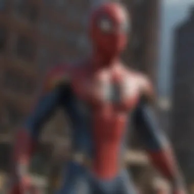 Close-up of Spider-Man in his new suit with glowing eyes