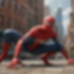 A captivating Spider-Man pose against a city skyline