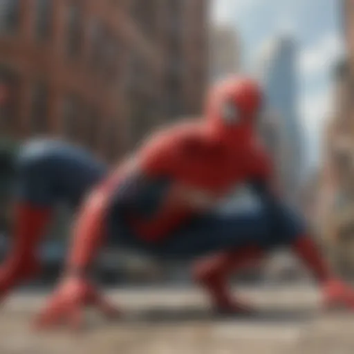 A captivating Spider-Man pose against a city skyline