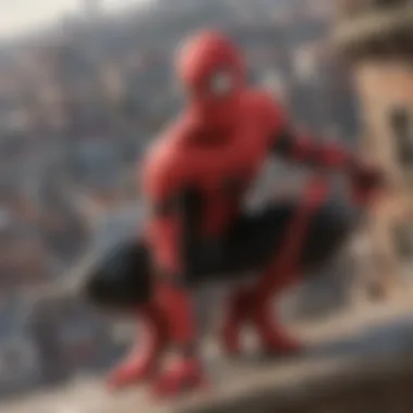 Spider-Man overlooking a scenic European city