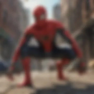 Close-up of Spider-Man's iconic red and blue suit