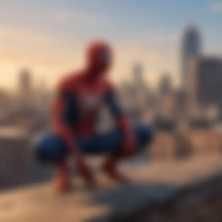 Spider-Man in a reflective moment on a rooftop