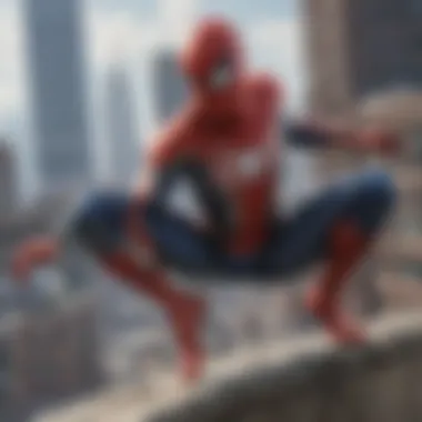 Spider-Man overlooking the city from a skyscraper