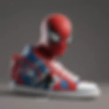 A fashionable adult wearing Spider-Man sneakers at a trendy event.