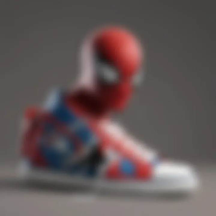 A fashionable adult wearing Spider-Man sneakers at a trendy event.