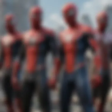 Concept art showcasing various Spider-Man suit designs