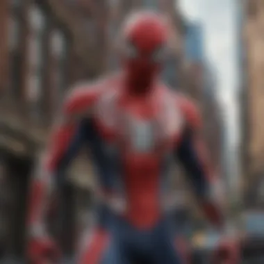 Close-up of Spider-Man's suit detail