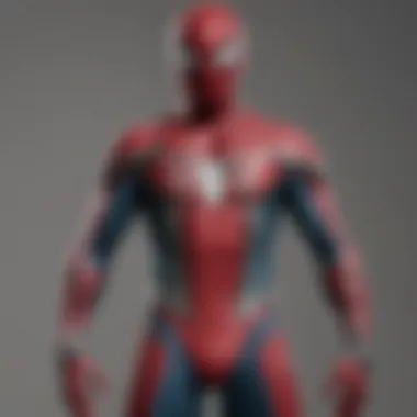 Close-up of Spider-Man's suit with intricate web design