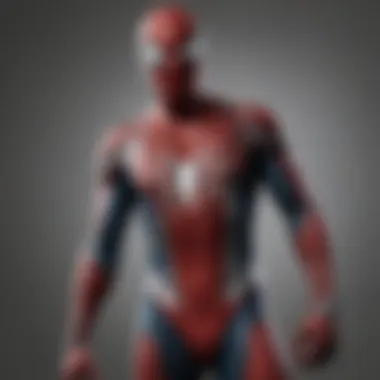 Close-up of a Spider-Man suit showcasing intricate web patterns