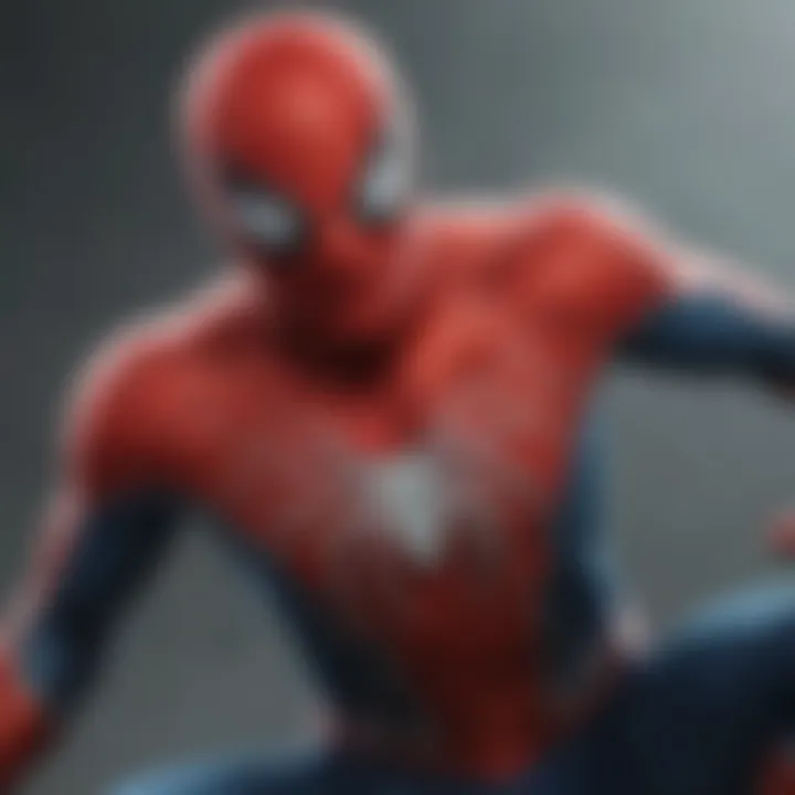 Spider-Man's iconic suit hanging in the shadows