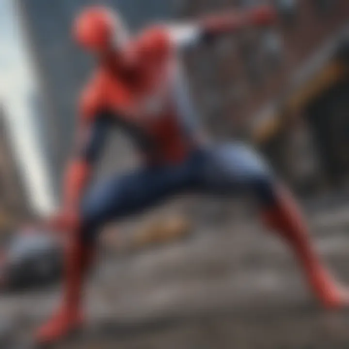 Detailed close-up of Spider-Man's suit texture