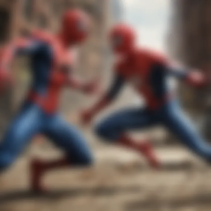 Spider-Man facing off against a supervillain