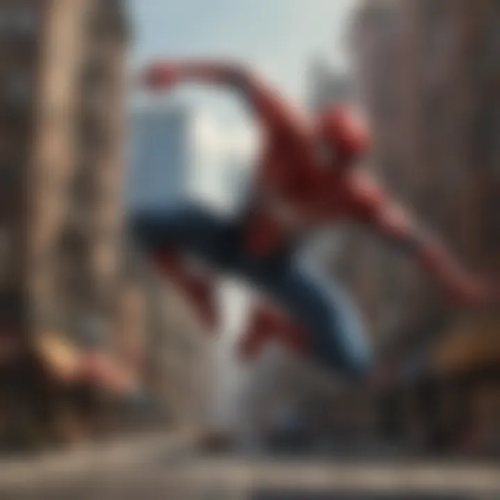 Spider-Man swinging through cityscape