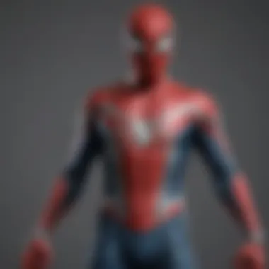 Spider-Man swinging through the city with new advanced suit