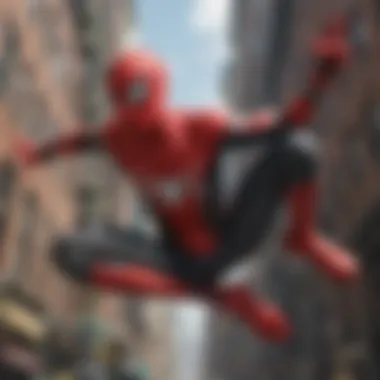 Spider-Man swinging through the city in Far From Home