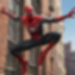 Spider-Man swinging through city skyline