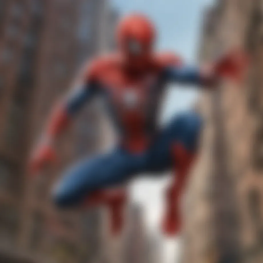 Spider-Man swinging through the city
