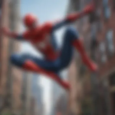 Spider-Man swinging through the New York City skyline