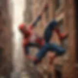 Spider-Man swinging through the city of New York