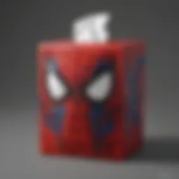 A vibrant Spider-Man-themed tissue box design featuring iconic colors.