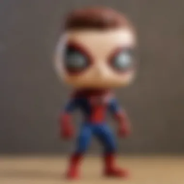 Spider-Man unmasked Funko Pop figurine displayed in a collector's showcase