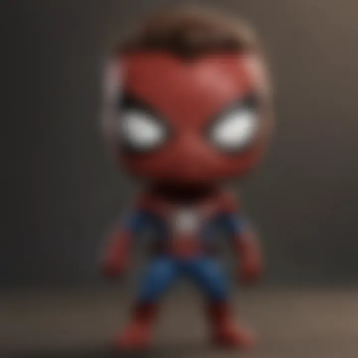 Close-up of Spider-Man unmasked Funko Pop figurine under dramatic lighting