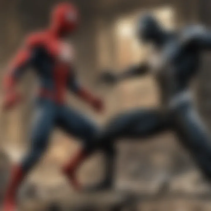 Dynamic depiction of Spider-Man and Venom locked in a fierce combat