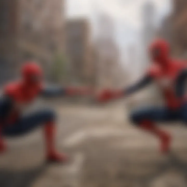 Spider-Man facing off against a villain