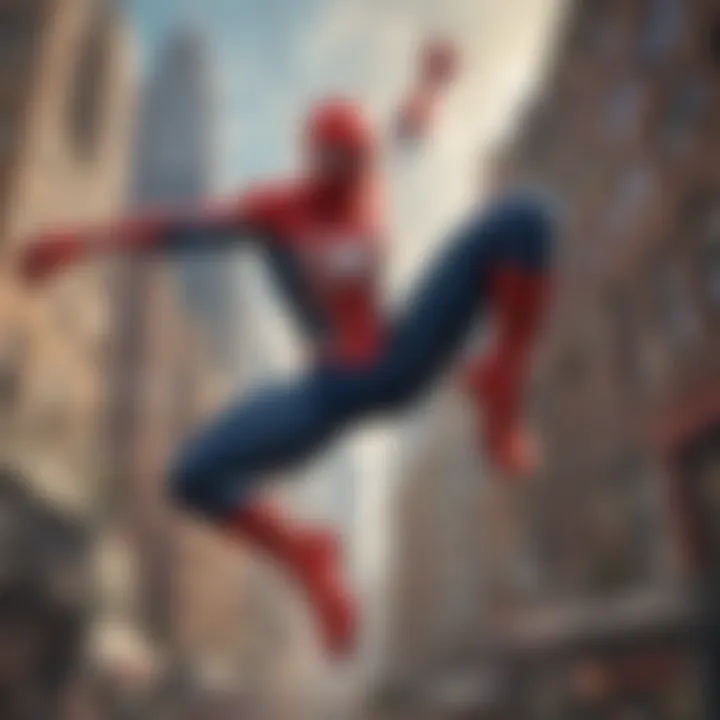 Virtual Spider-Man swinging through the city