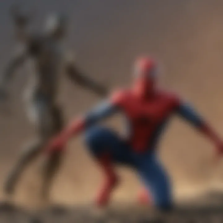 Dynamic illustration of Spider-Man locked in intense combat with the new villain