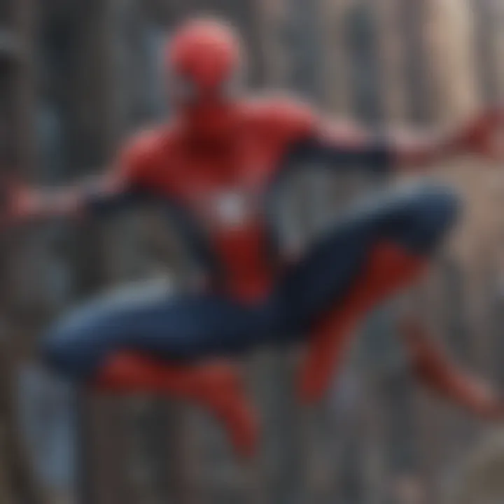 Abstract representation of Spider-Man's iconic web-shooting pose