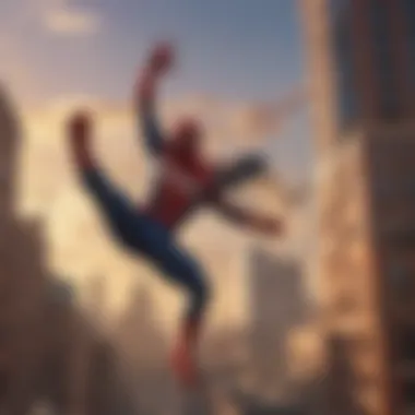 Spider-Man web-slinging in a dramatic pose