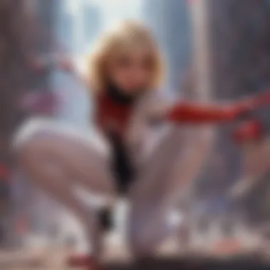 Dynamic illustration of Spider-Gwen in action with her unique style