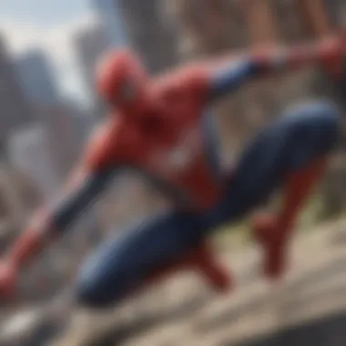 Close-up of Spiderman in action combat