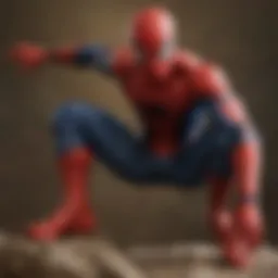 Spiderman action figure on cityscape background