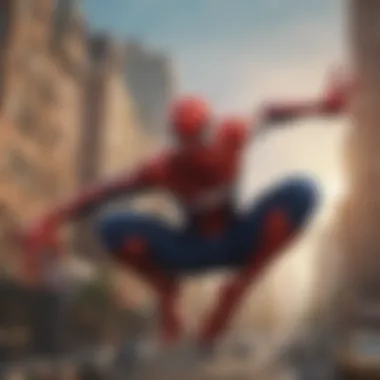 Dynamic prowess: Spiderman striking an iconic action pose Spiderman in action pose