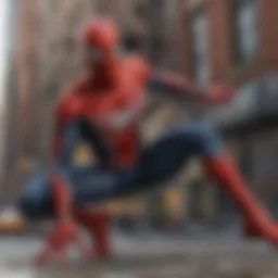 Spiderman in action on the streets of New York