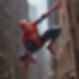 Spiderman in action with web-slinging prowess