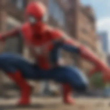 A whimsical depiction of Spider-Man engaging in a friendly interaction with animated animal characters