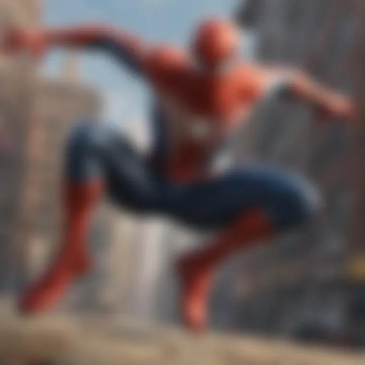 Spider-Man collecting power-ups in a futuristic setting