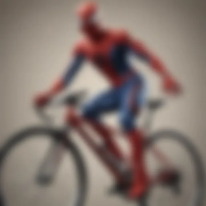 Creative marketing display featuring Spiderman cycling apparel