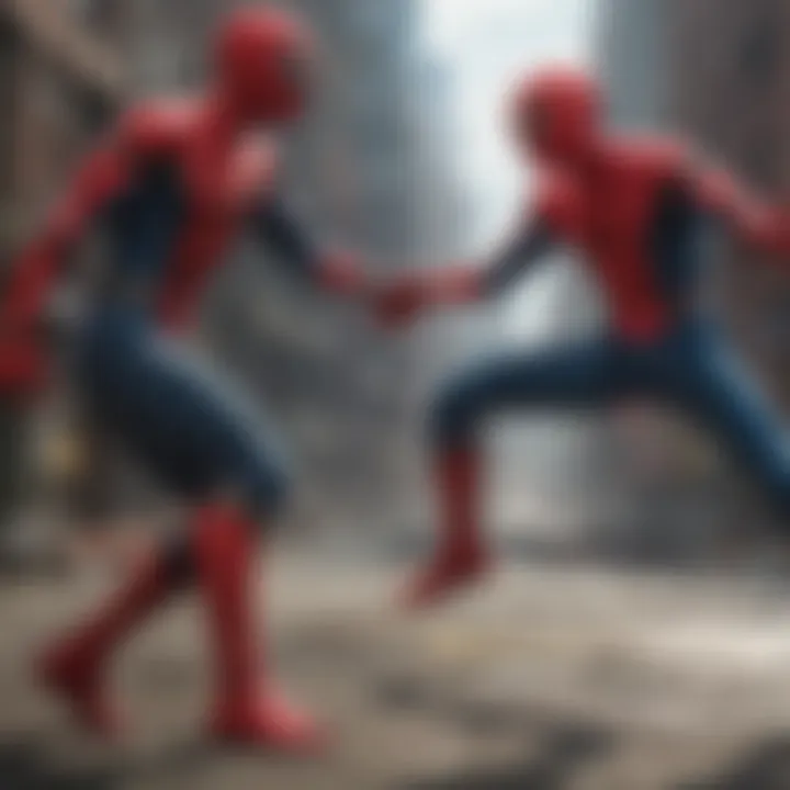 Spiderman facing off against the villain