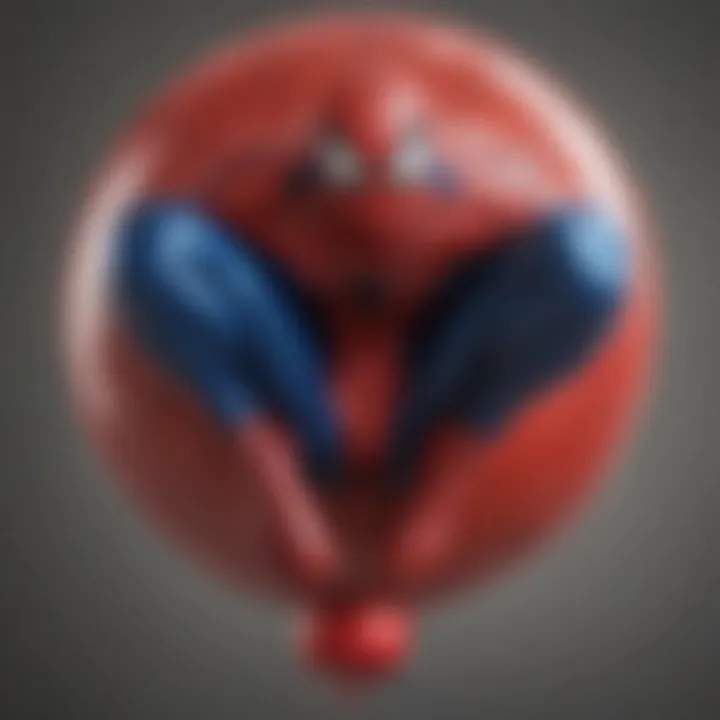 Close-up of the intricate design details on a Spiderman helium balloon