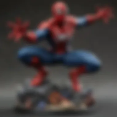 Detailed close-up of Spiderman's intricate HeroClix figurine