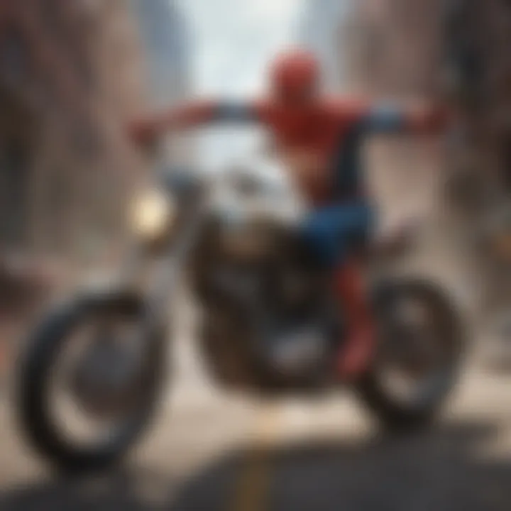 Spiderman in a high-speed chase on the motorcycle