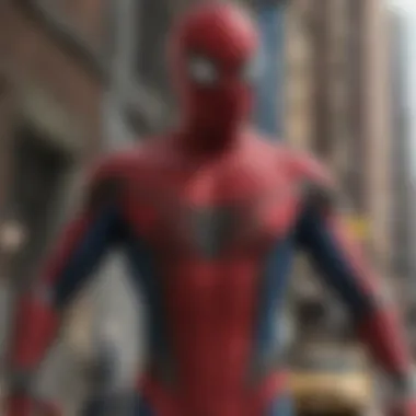 Detailed close-up of Spider-Man's suit showcasing the textures