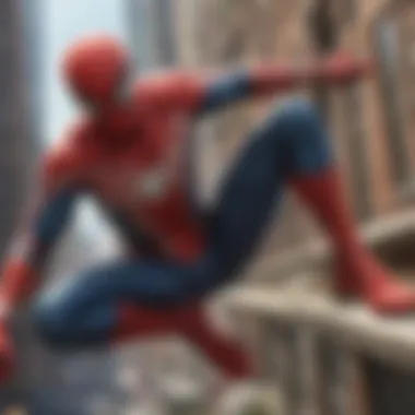 Dynamic gameplay showcasing Spider-Man swinging through the city