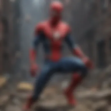 Spiderman's iconic suit close-up