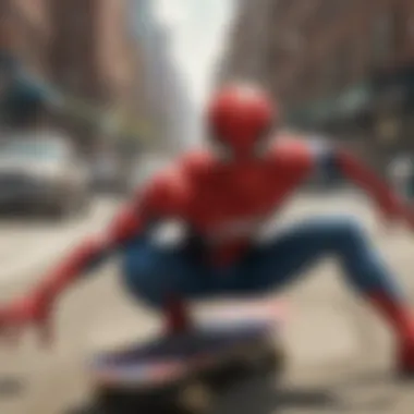 Marvelous Maneuvers: Spider-Man showcasing his skateboarding skills with finesse