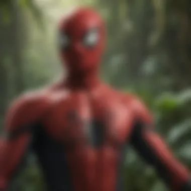 Spider-Man merchandise displayed in Amazon jungle setting